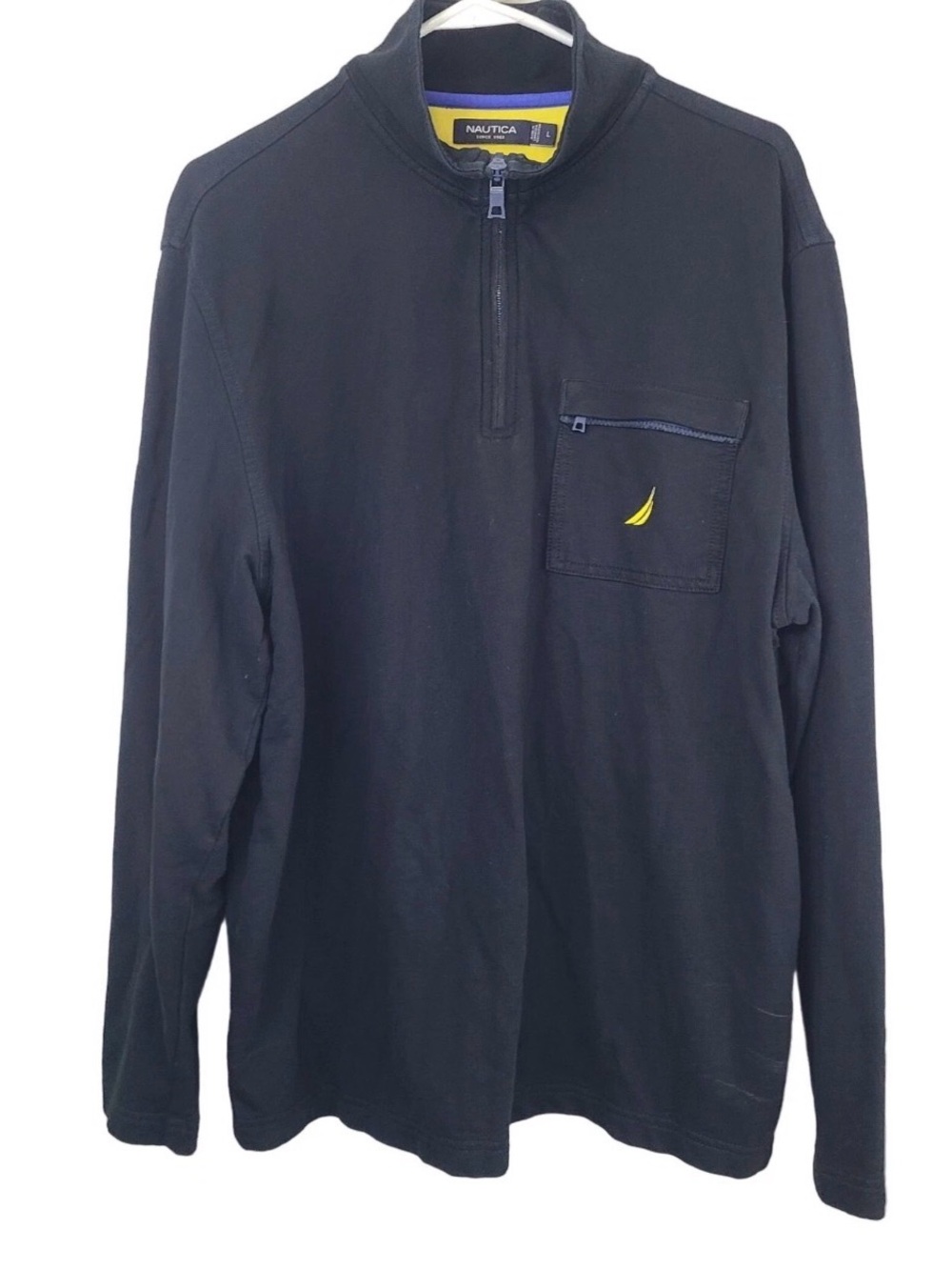 Vintage 90s Y2K Nautica Navy Quarter-Zip Fisherman Cotton Mock Polo Sweater M